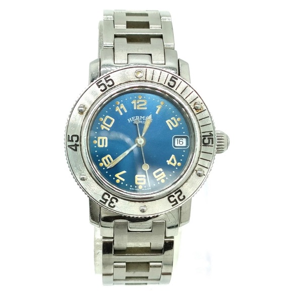 Auth Hermes Watch CL5.210 Clipper Women's Navy Blue X Silver 1364593 23mm - Picture 1 of 7